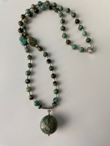 Updated African turquoise, sterling 21” without earrings