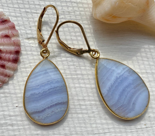 Blue Lace Agate Necklace with Pendant & Earring Set
