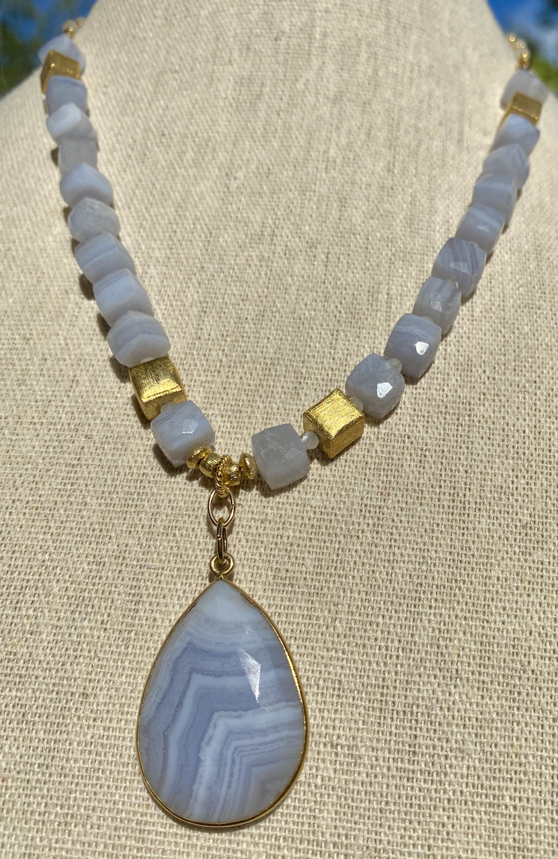AAA Blue Lace Agate Cubes and Pendant