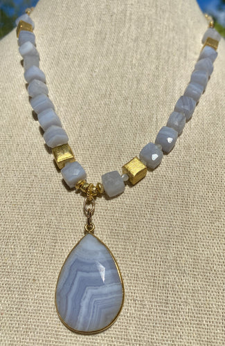 AAA Blue Lace Agate Cubes and Pendant
