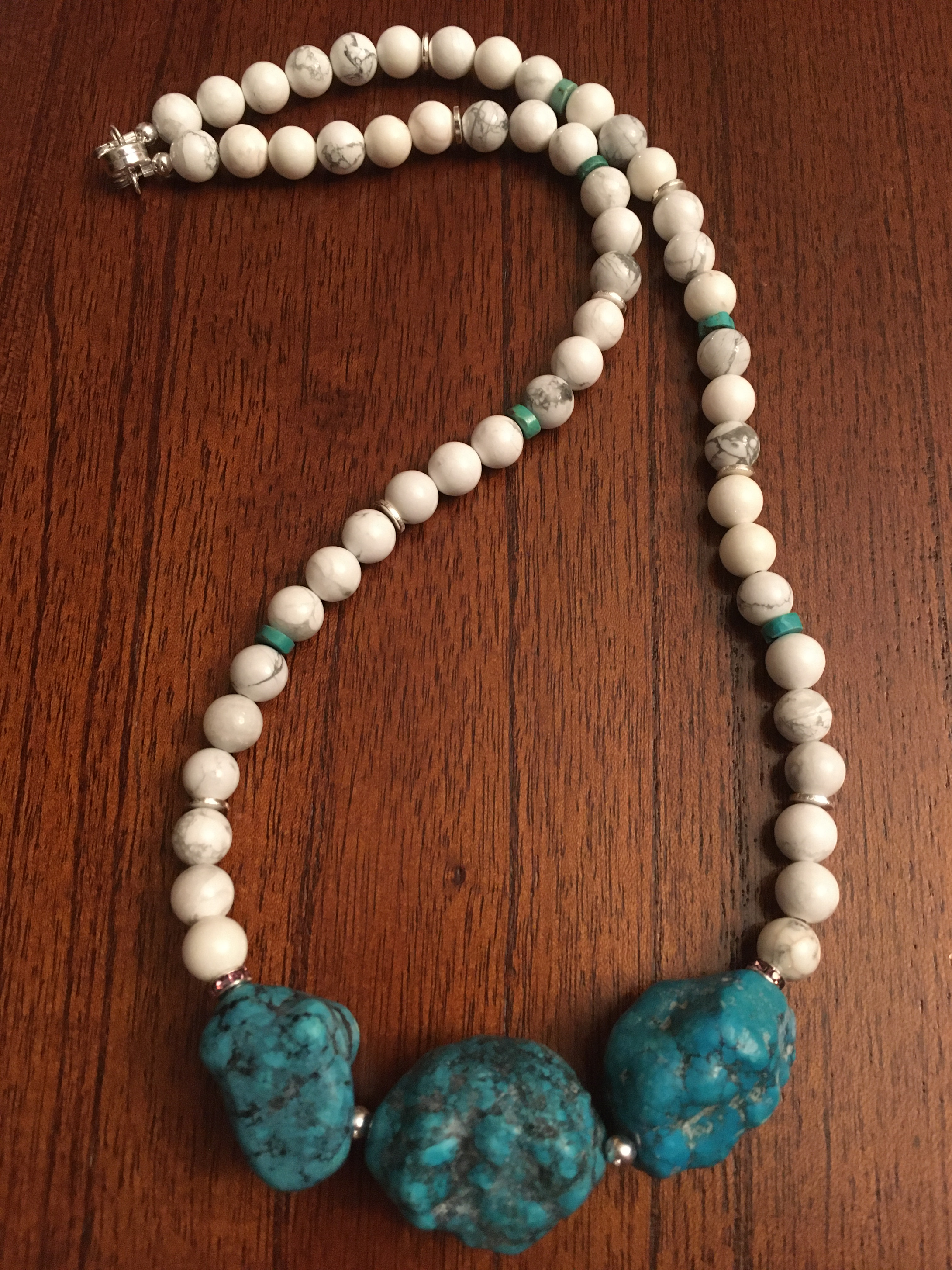 Large Chunky Blue Howlite Turquoise, Crystal, White Beads Plated Silver  23
