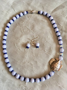 Blue Lace Agate, Lapis, Fine Silver Fish, Crystal.  17"