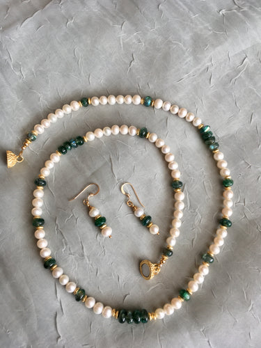 FW Pearls, Emerald Green Labradorite, 22 Kt. Brushed Gold Plated Gold.  21