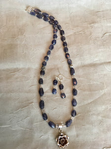 Fac. Iolite Nuggets, Crystal, Sterling Silver & Plated Silver.  20"