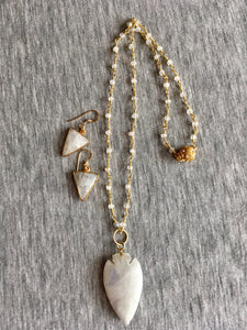 Rhodonite, Swarovski Crystals, Vermeil & Plated Gold.  Set with Earrings.  21 1/2"