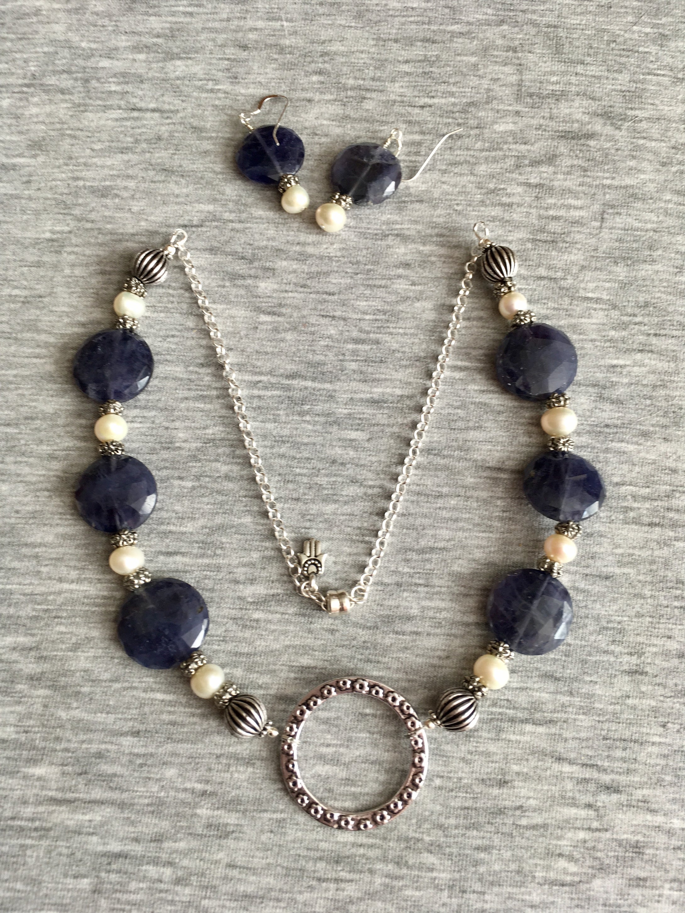 Iolite, FW Pearl and Plated Silver.  20