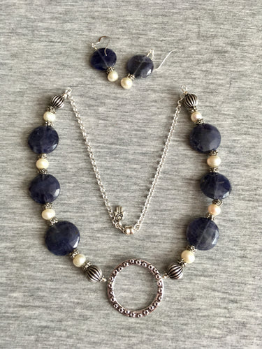 Iolite, FW Pearl and Plated Silver.  20