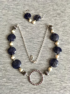 Iolite, FW Pearl and Plated Silver.  20"