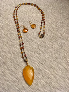 Butterscotch Pendant on Multi-Agate and Plated Gun-Metal Chain.  29"
