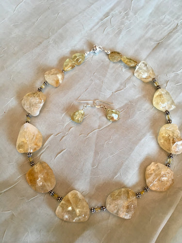 Citrine Raw Nuggets, Gold Raticulated Beads, Bali Silver.  17