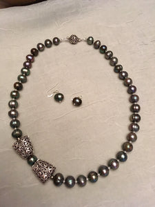 Freshwater Peacock Pearls and Plated Silver  17"