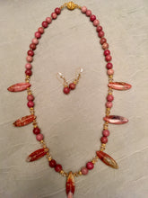 Load image into Gallery viewer, Rhodonite, Swarovski Crystals, Vermeil &amp; Plated Gold.  Set with Earrings.  21 1/2&quot;