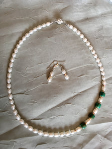 Freshwater Pearls, Turquoise, Swarovski Crystals and Sterling Silver.  17 1/2"