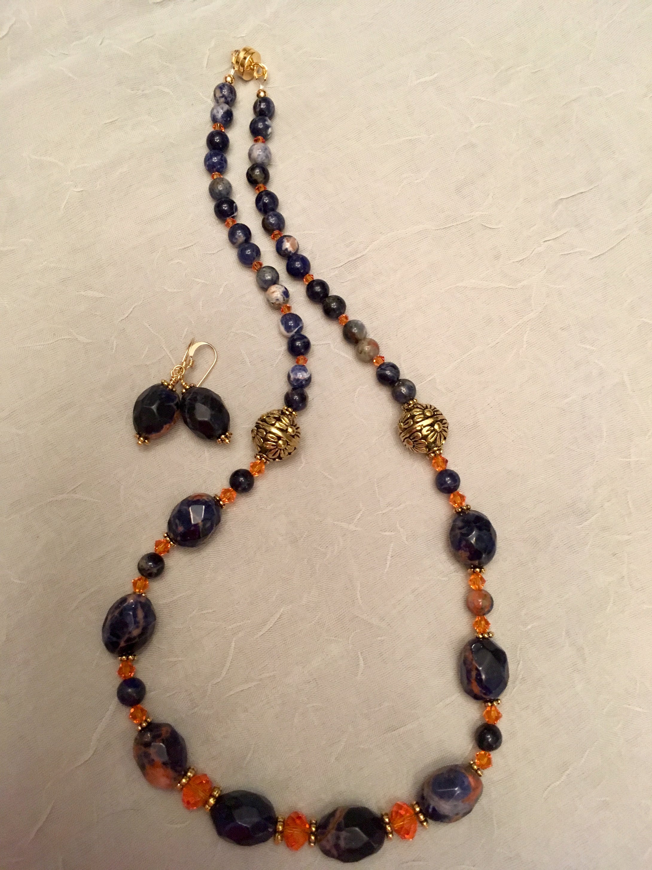 Orange Sodalite, Crystals, Plated Gold 19