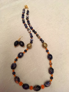 Orange Sodalite, Crystals, Plated Gold 19"