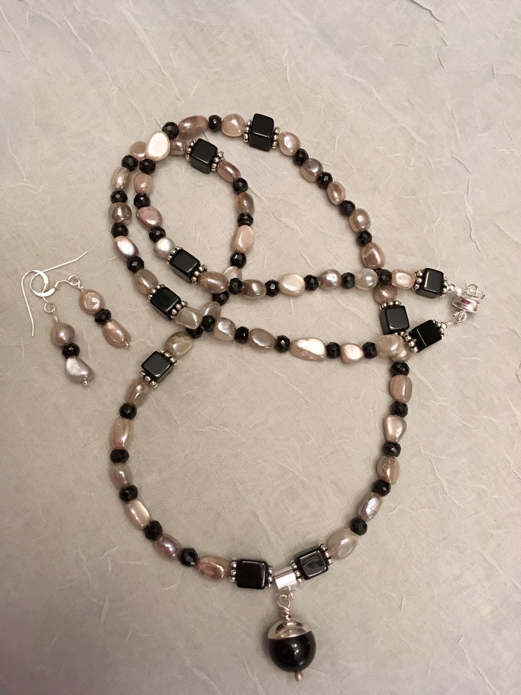Mystic Moonstone, Onyx, Spinel, Sterling & Plated Silver.  26