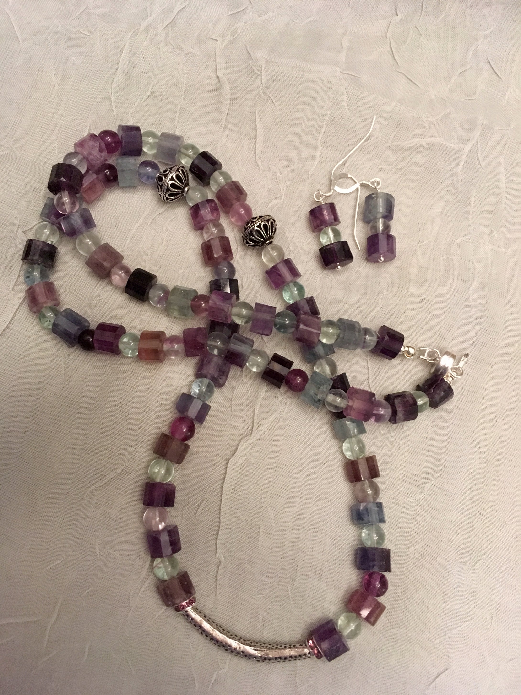 Rainbow Fluorite Heishi and Rounds, Plated Silver  25