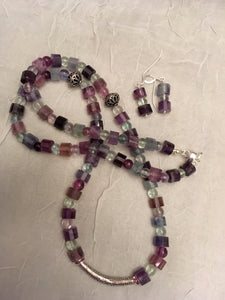 Rainbow Fluorite Heishi and Rounds, Plated Silver  25"