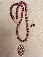 Load image into Gallery viewer, Lepidolite, Swarovski Crystals, Sterling &amp; Bali Silver with Vintage Pendant 19&quot;