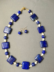 Lapis, Freshwater Pearls and Plated Gold.  18"