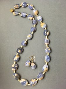 Egg Shell Chalcedony and Brushed Plated Gold Tubes.  21"