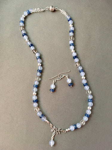 A++ Blue Chalcedony, Kyanite, Faceted Crystals, Sterling Silver 18