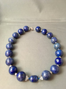 Lapis (Chunky), Hill Tribe Silver, Crystal and Magnetic Clasp.  18"