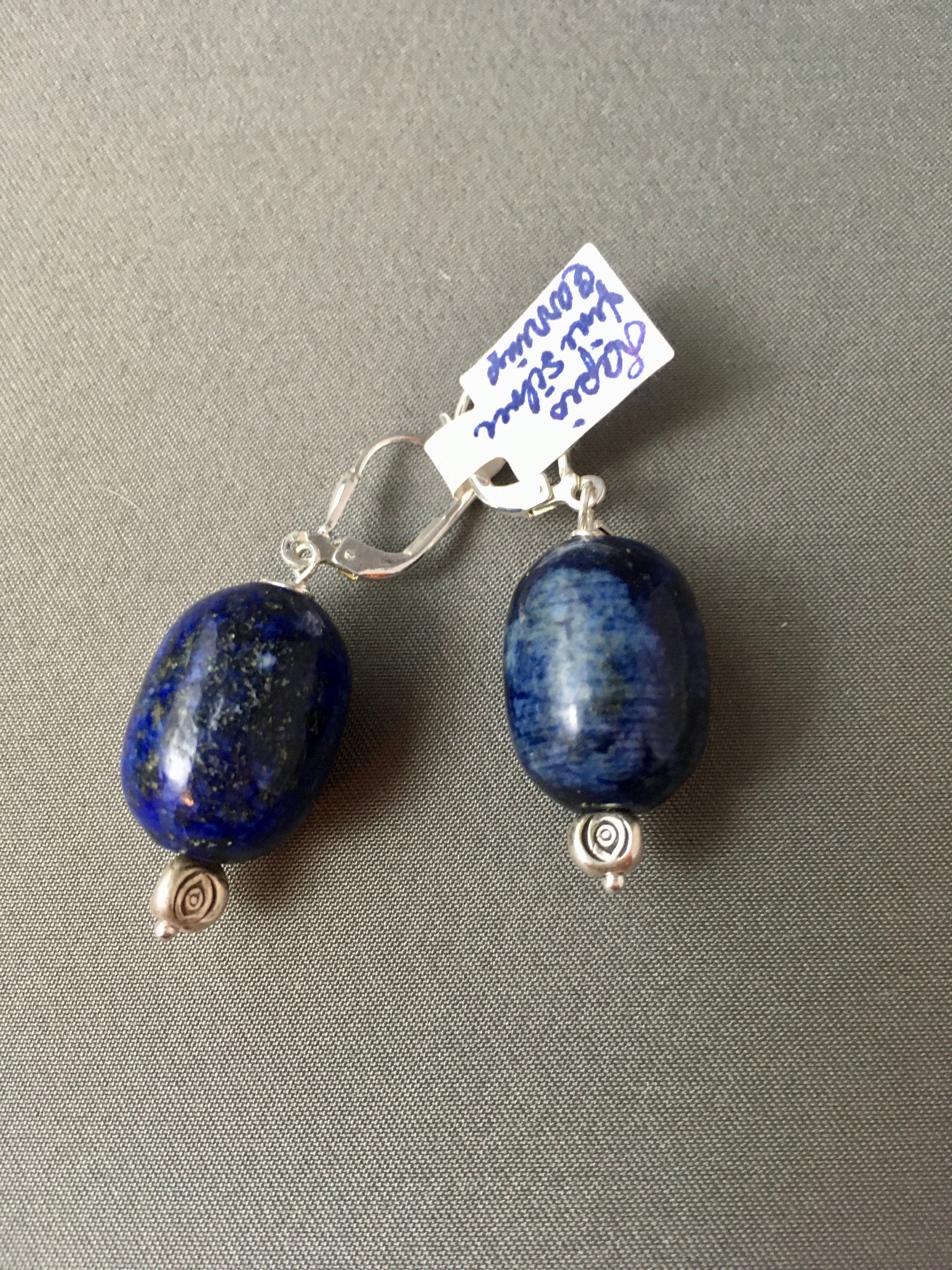 Lapis and Sterling Silver Earrings to match Chunky Lapis Necklace 18