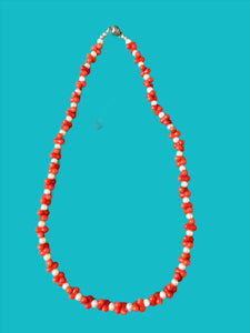 Red Coral Beads, Freshwater White Pearls. 18"