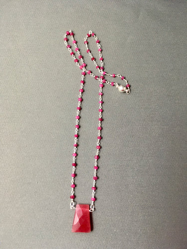 Strawberry Quartz Pendant on a Ruby and Gold Plated Chain.  18