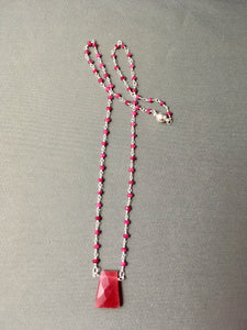 Strawberry Quartz Pendant on a Ruby and Gold Plated Chain.  18"