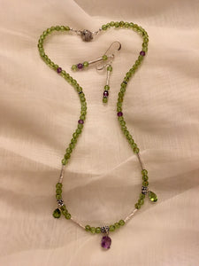 Peridot with Amethyst, Sterling Silver.  17"
