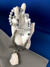Load image into Gallery viewer, Dentrite Moss Opal, Grey MS, Howlite, Bali Silver, Druzy  26&quot;