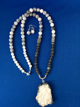 Load image into Gallery viewer, Dentrite Moss Opal, Grey MS, Howlite, Bali Silver, Druzy  26&quot;