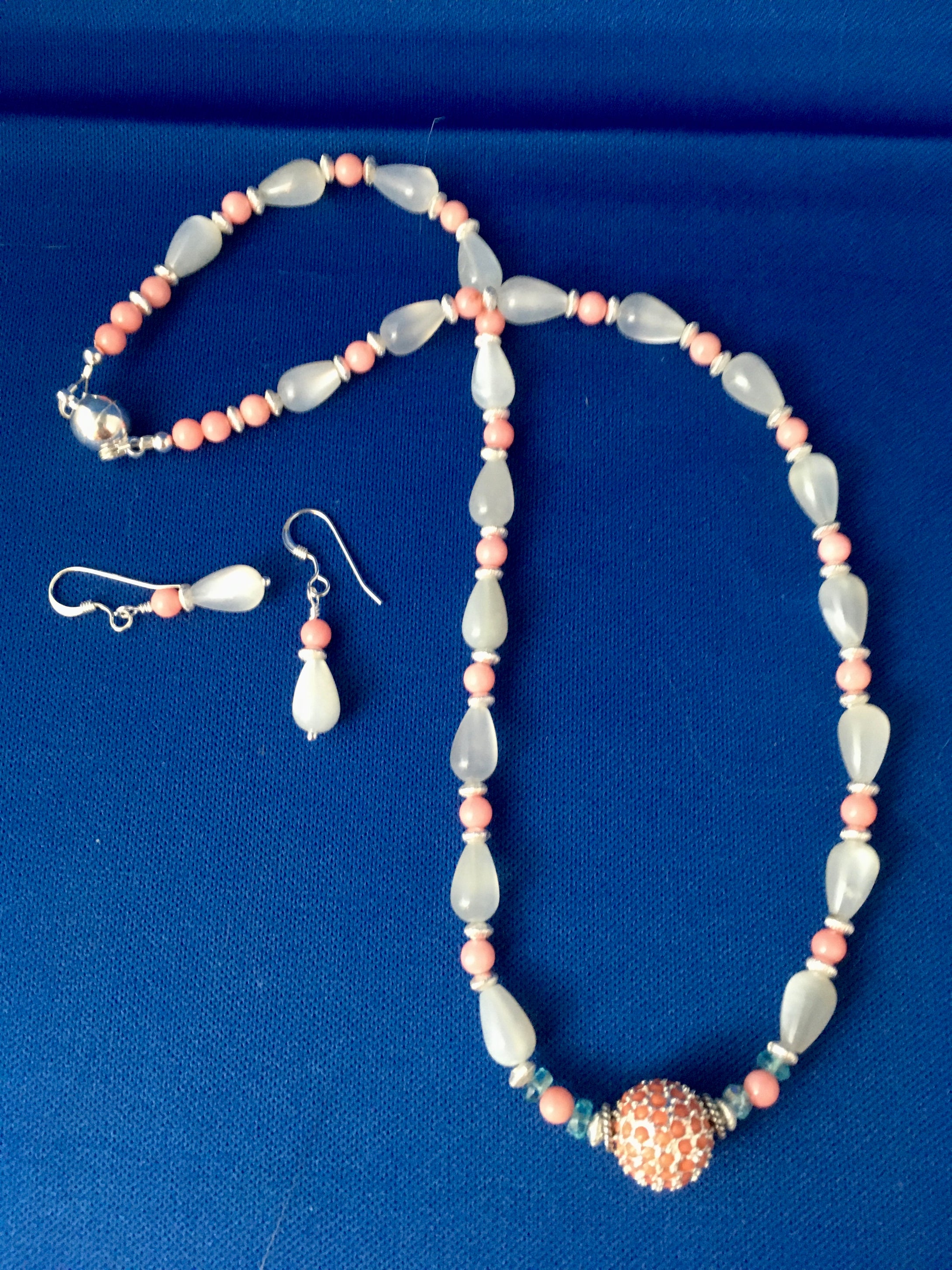 Grey MS, Pink Coral, Aquamarine, Plated Silver  17