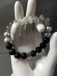 Platinum MS, Grey Pearl & Lava Stretch Bracelet  7 1/2"