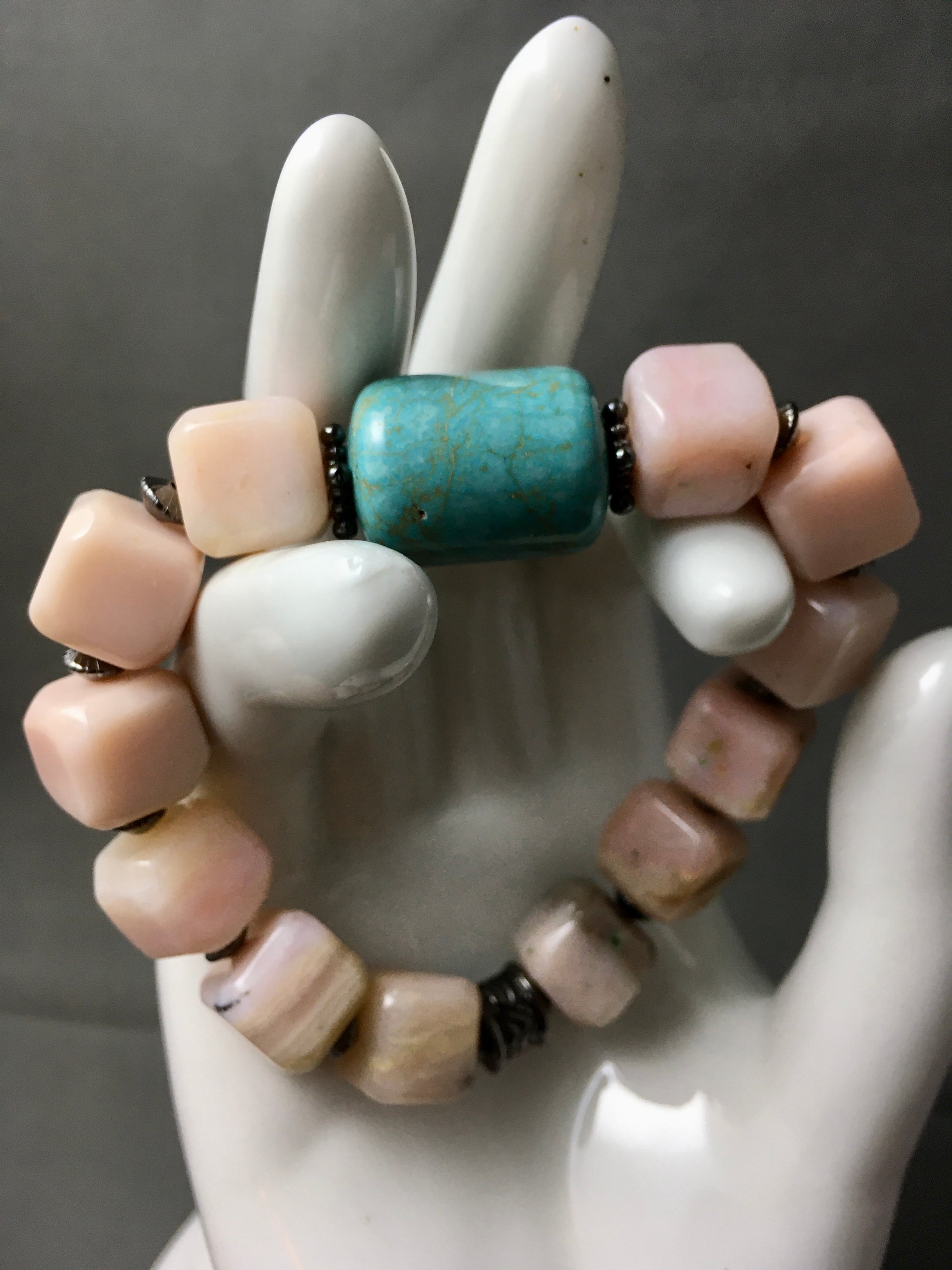 Pink Opal & Turquoise Stretch Bracelet  7 3/4