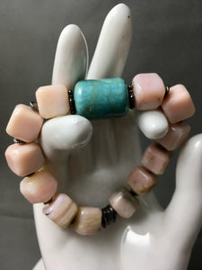 Pink Opal & Turquoise Stretch Bracelet  7 3/4"