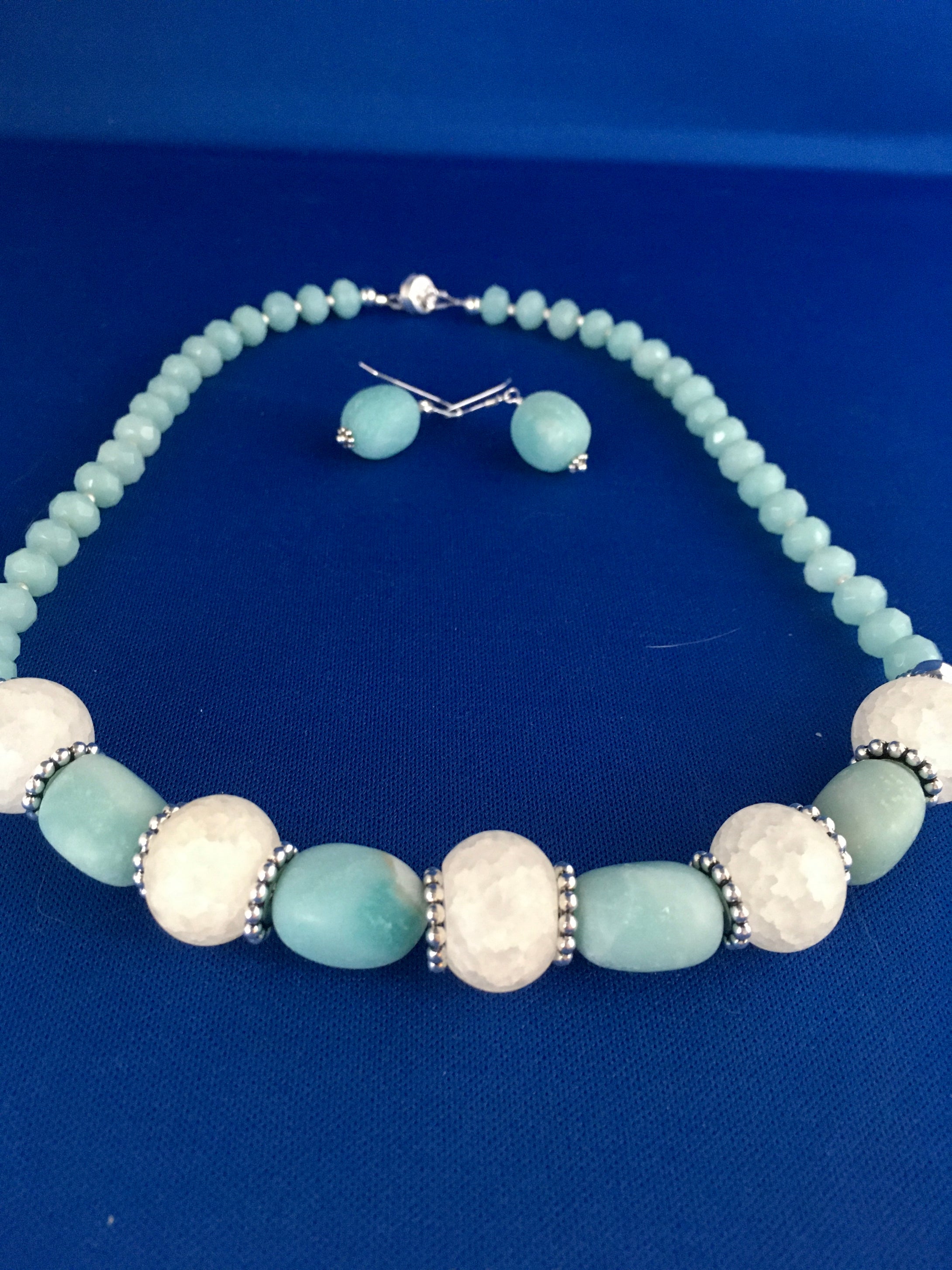 Amazonite, Crakle Quartz Crystal, Sterling & Plated Silver 18