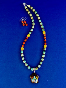 Turquoise, Coral, Jade, Spinel, Inlaid Turtle  19"