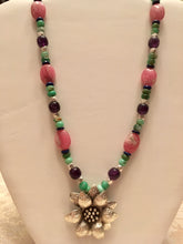 Load image into Gallery viewer, Rhodocrosite, Chrysoprase, Amethyst, Lapis, Sterling 19&quot;