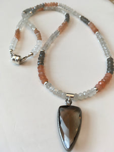 Multi-Moonstone, Smokey Quartz, Sterling  18"