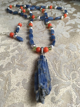 Load image into Gallery viewer, Kyanite, Coral, Peridot, Carnelian, Plated Silver  28 1/2&quot;
