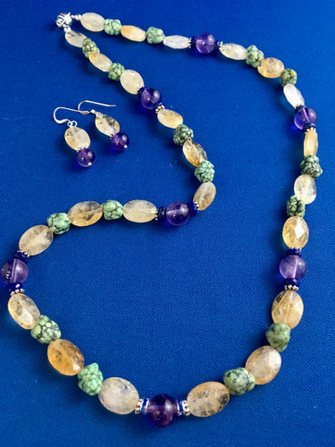 Citrine, Amethyst, Green Turquoise, Lapis, Silver 24 1/2