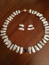Load image into Gallery viewer, Freshwater Biwa Pearls, Blue Crystals 17&quot;