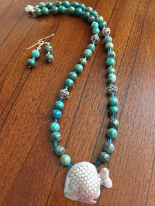 A+ Chrysocolla, Crystals, Sterling Silver  21"