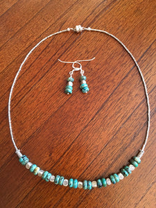 Turquoise, Hill Tribe Stamped Silver  16"