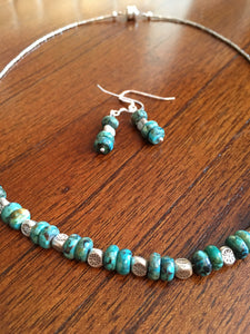 Turquoise, Hill Tribe Stamped Silver  16"
