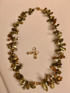 FW Yellow Green Pearls, Citrine, Crystals, Vermeil  18"