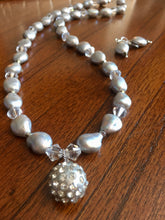 Load image into Gallery viewer, Silver Grey FW Pearls (10-11mm), Swar. Crystals  22&quot;